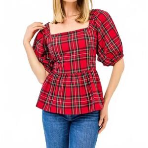 NEW MARY SQUARE the isabel top in red plaid